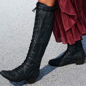 Jeffery Campbell Joe Knee High boots - Black  / Grey leather - Free People